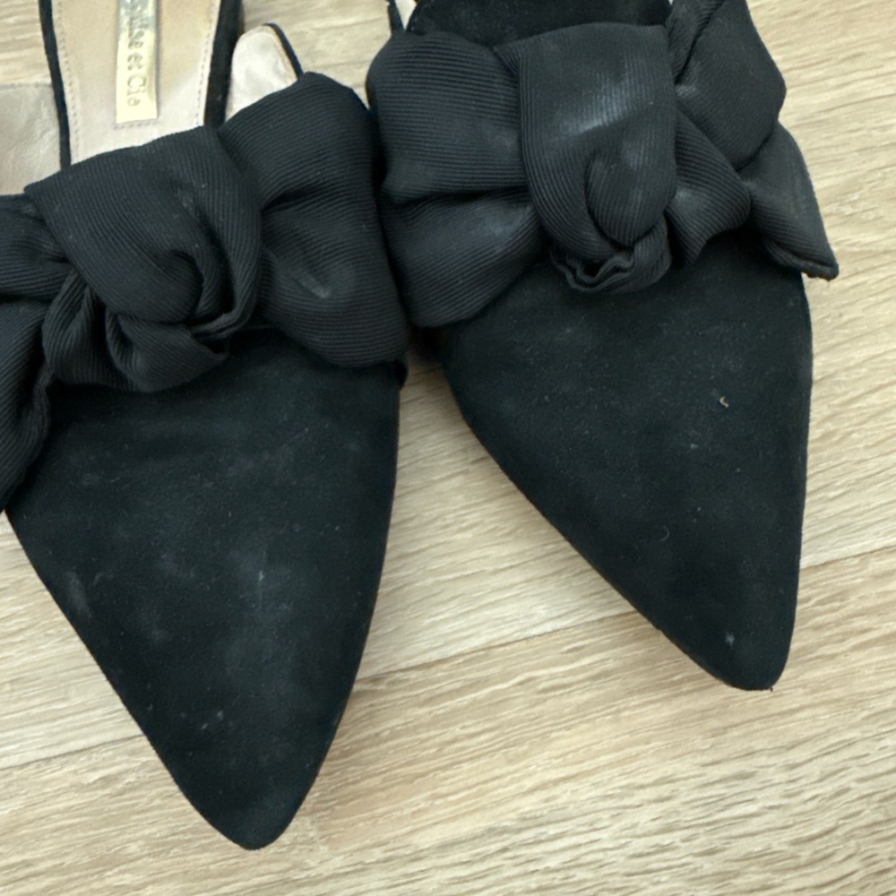 Louise et Cie Pointed Toe Black Bow Mules 5.5M - Picture 2 of 6